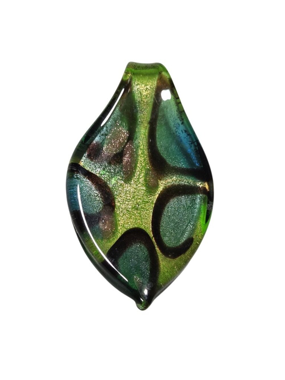 Handmade Green Gold Glass Leaf Pendant Iridescent Design DIY Fashion Jewelry
